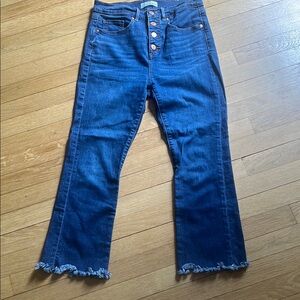 LOFT Blue Flare Crop Jeans with Distressed Hem, 28/6